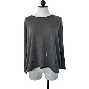 Planet Gray Sweater Holey Moley Pima Cotton Tencel Long Sleeve Intentional Holes